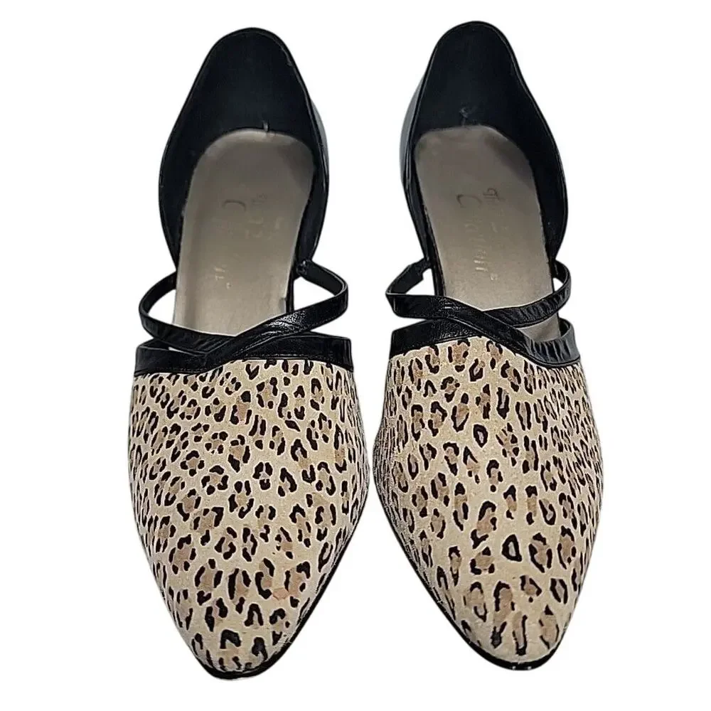 925 Collection Black Leopard Animal Print High‎ Heel Pumps Womens Size 9.5M EUC